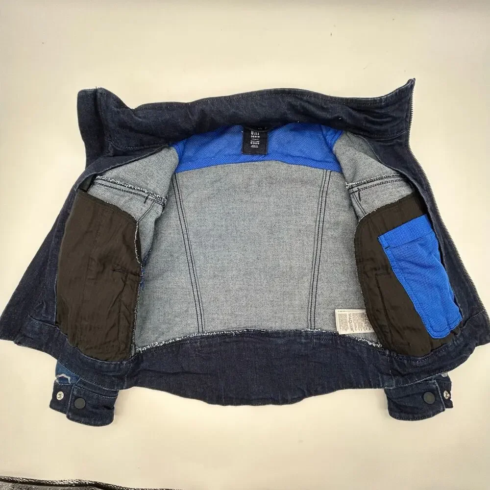 Gap Denim Camo Hooded Jacket Kids Size Small Regular Zipper Vents on Sleeve Back